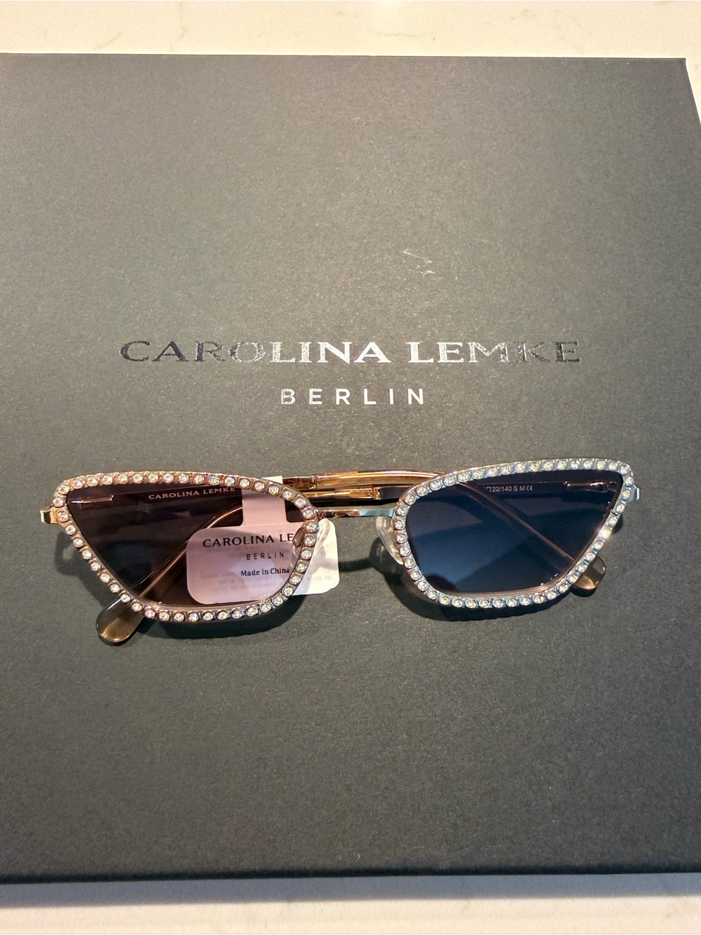 NEW Carolina Lemke Berlin Crystal Rhinestone Twiggy Gold Sunglasses Statement - Picture 2 of 13